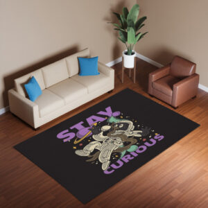 Cartoon Astonaut Holding A Coffee Cup With Retro Style Rug