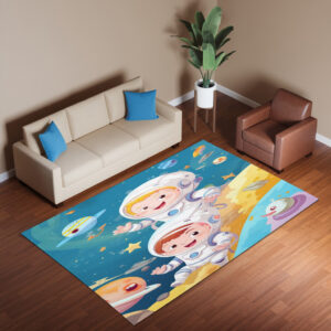 Cartoon Style Portrait Of Two Child Austronauts Rug