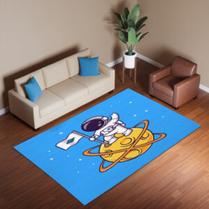 Cute Astronaut Holding Planet Flag On Moon Cartoon Vector Icon Illustration Science Technology Icon Rug