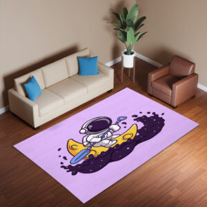 Cute Astronaut Paddling Moon Boat In Space Cartoon Vector Icon Illustration Science Sport Isolated Rug